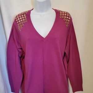 AUTHENTIC Michael Kors Sweater 1X w/Gold Metal Grommets FRONT & BACK